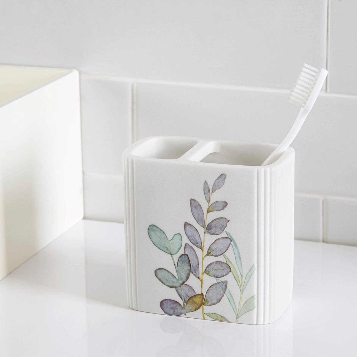 Botanical Toothbrush Holder - blue/green on white