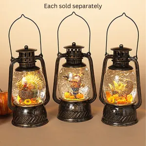 Bountiful Fall Harvest Turkey, Scarecrow, Cornucopia Glitter Light Up Lantern 8" Decorative Mirror,Home Decor Mirror