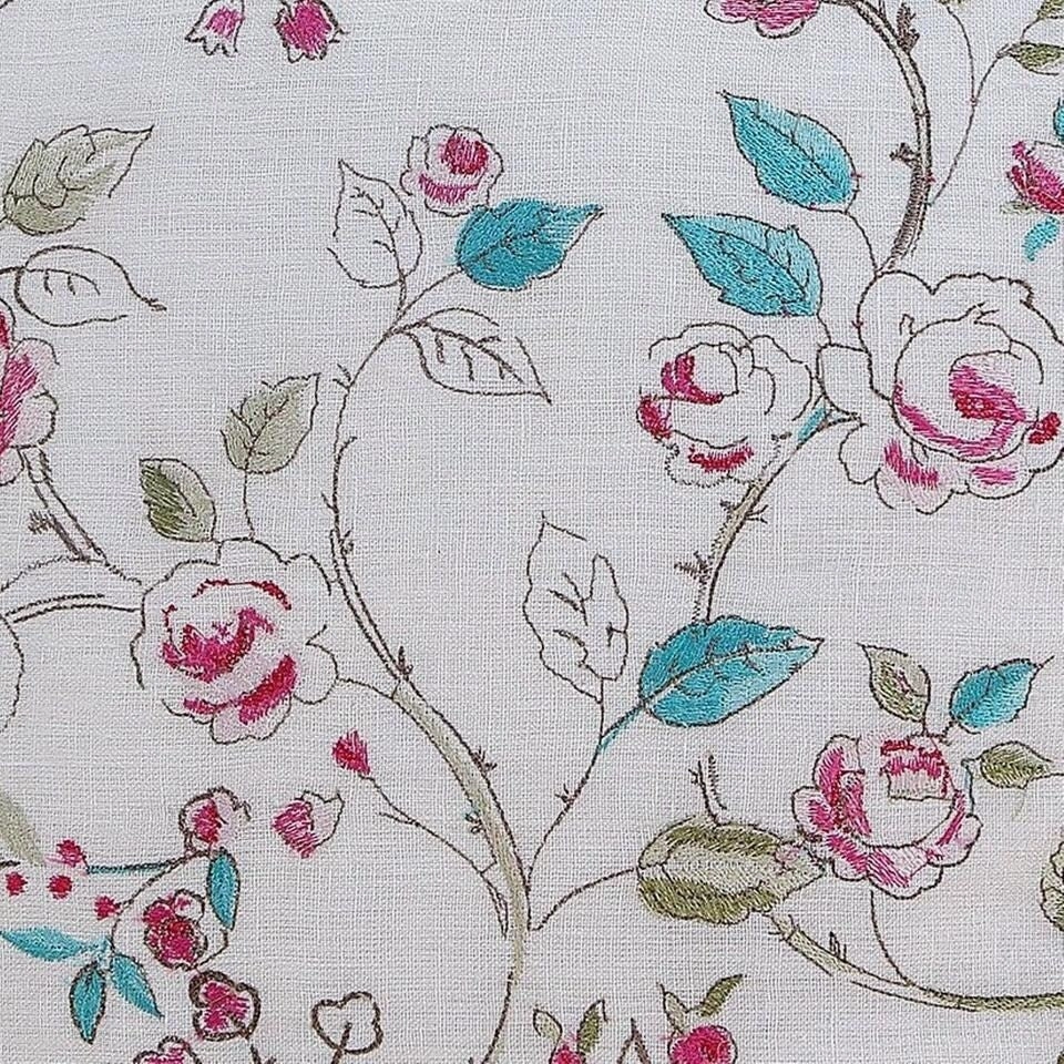Bouquet Floral Embroidery Deco Pillow White & Pink