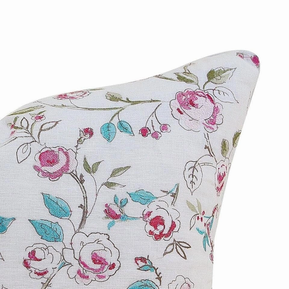 Bouquet Floral Embroidery Deco Pillow White & Pink