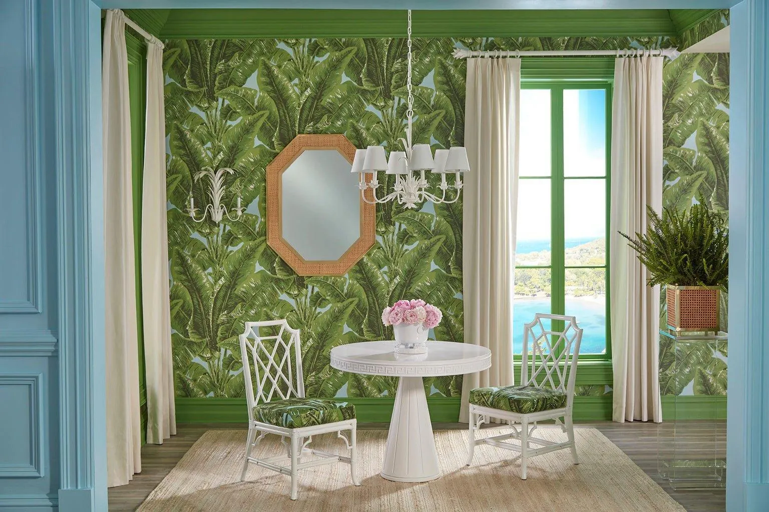Brass and Cane Octagonal Wall Mirror