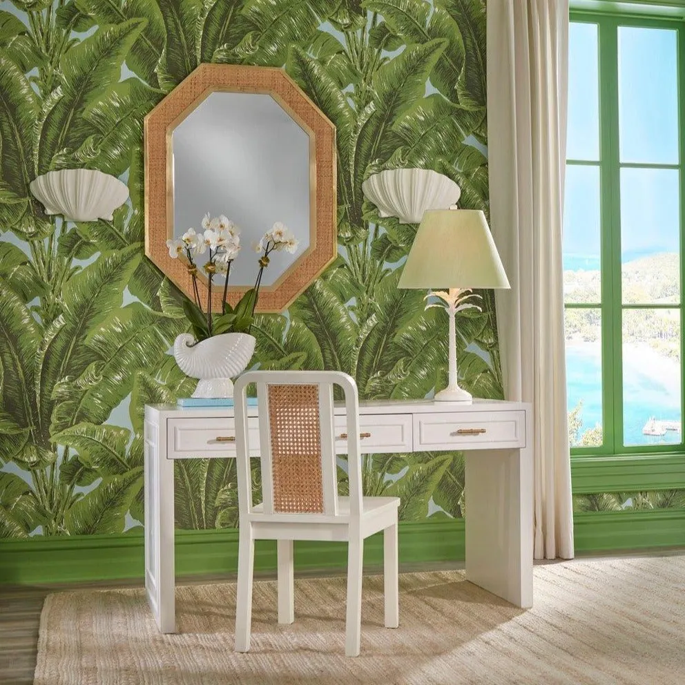 Brass and Cane Octagonal Wall Mirror