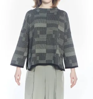 Brianna Patterned Long Sleeve Sweater In Black Olive