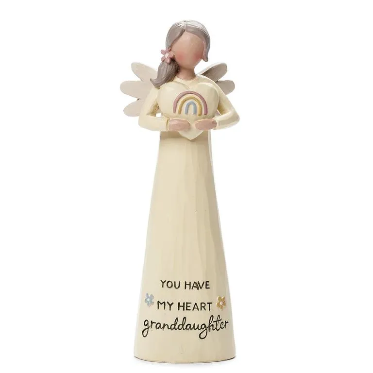 Bright Blessings 5.25" Angel Figurine with Rainbow Heart Granddaughter You Have My Heart Decorative Mirror,Home Decor Mirror