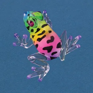 Bright Tropical Frog with Pink Crystal Eyes Glass Figurine Decorative Mirror,Home Decor Mirror