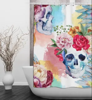 Bright Watercolor Skull & Flower Shower Curtains and Optional Bath Mats Lighting,Lamps Fixtures