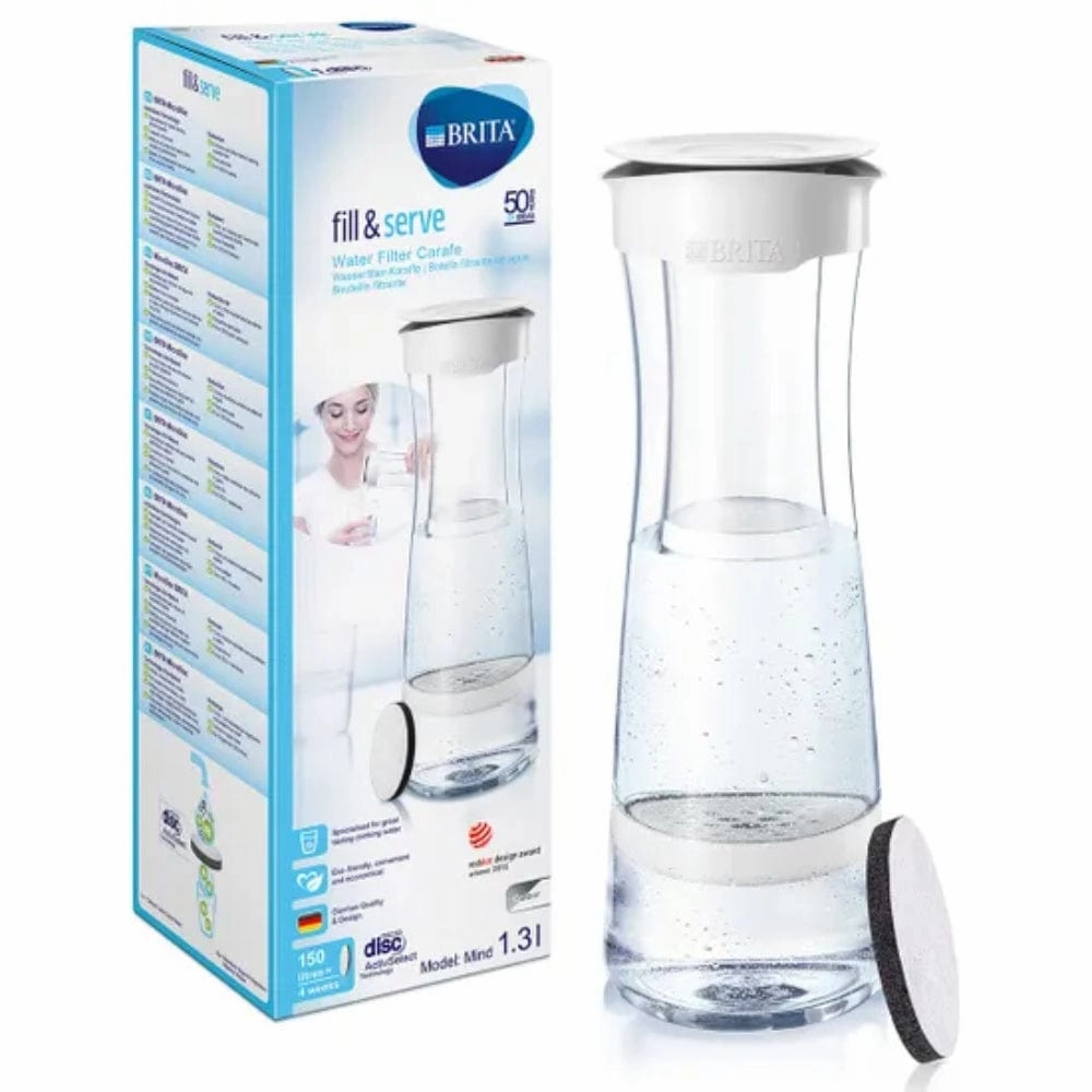 BRITA Fill & Serve Graphite Water Filter Carafe, Volume 1.3L/Funnel 0.5L In White