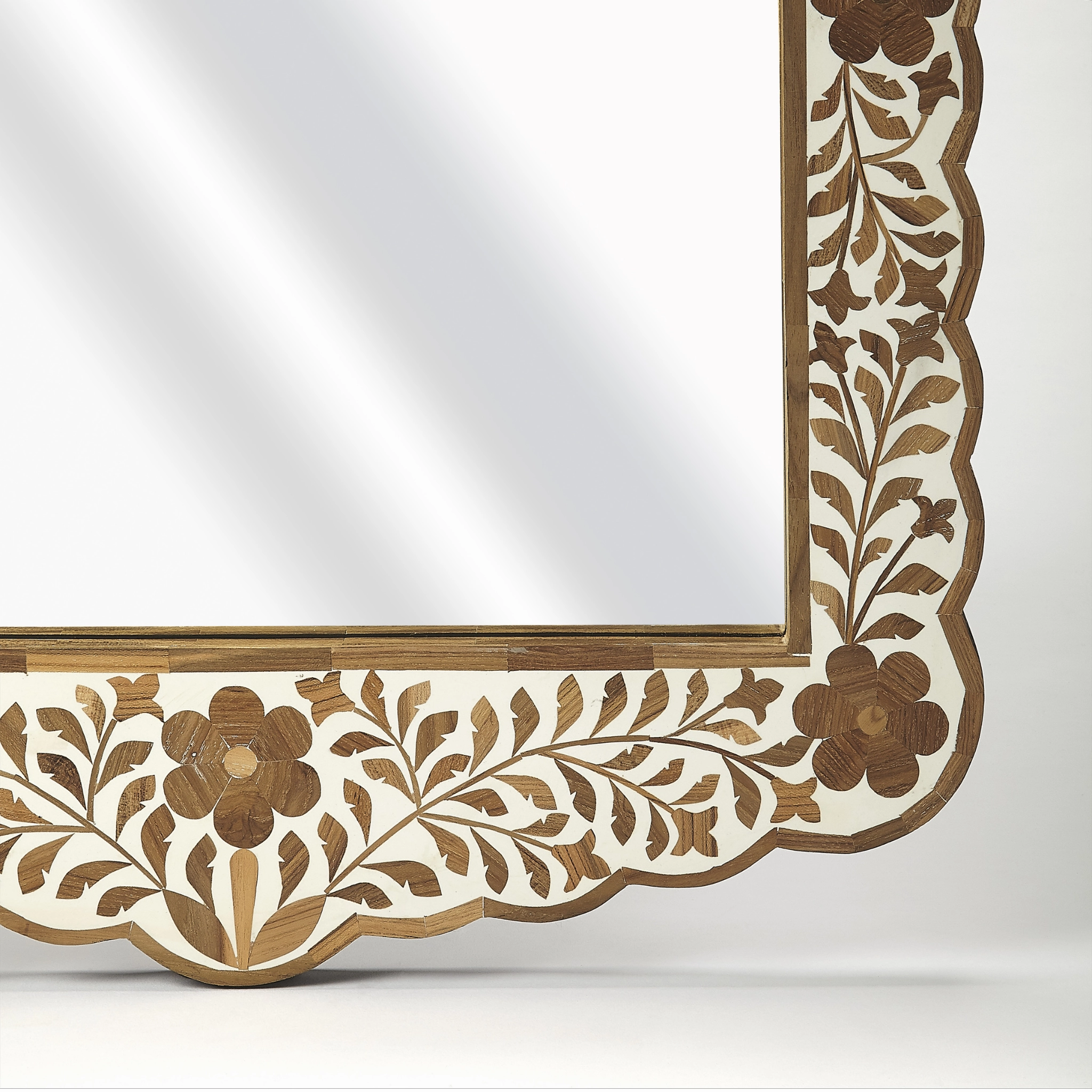 Brown Bone Inlay Mosaic Floral Wall Mirror