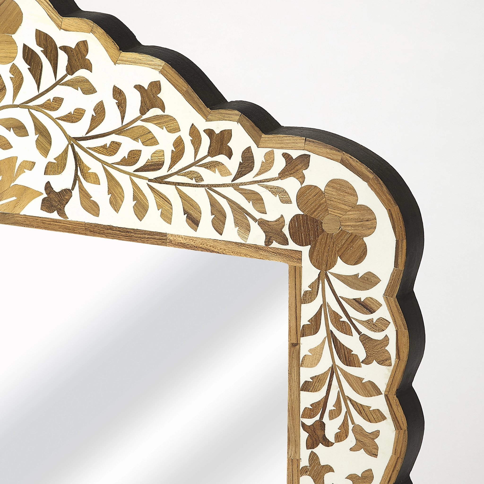 Brown Bone Inlay Mosaic Floral Wall Mirror