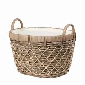 Brown Rattan Oval Laundry Basket with Lining and Handles laundry organizer,dirty clothes basket,plastic laundry basket