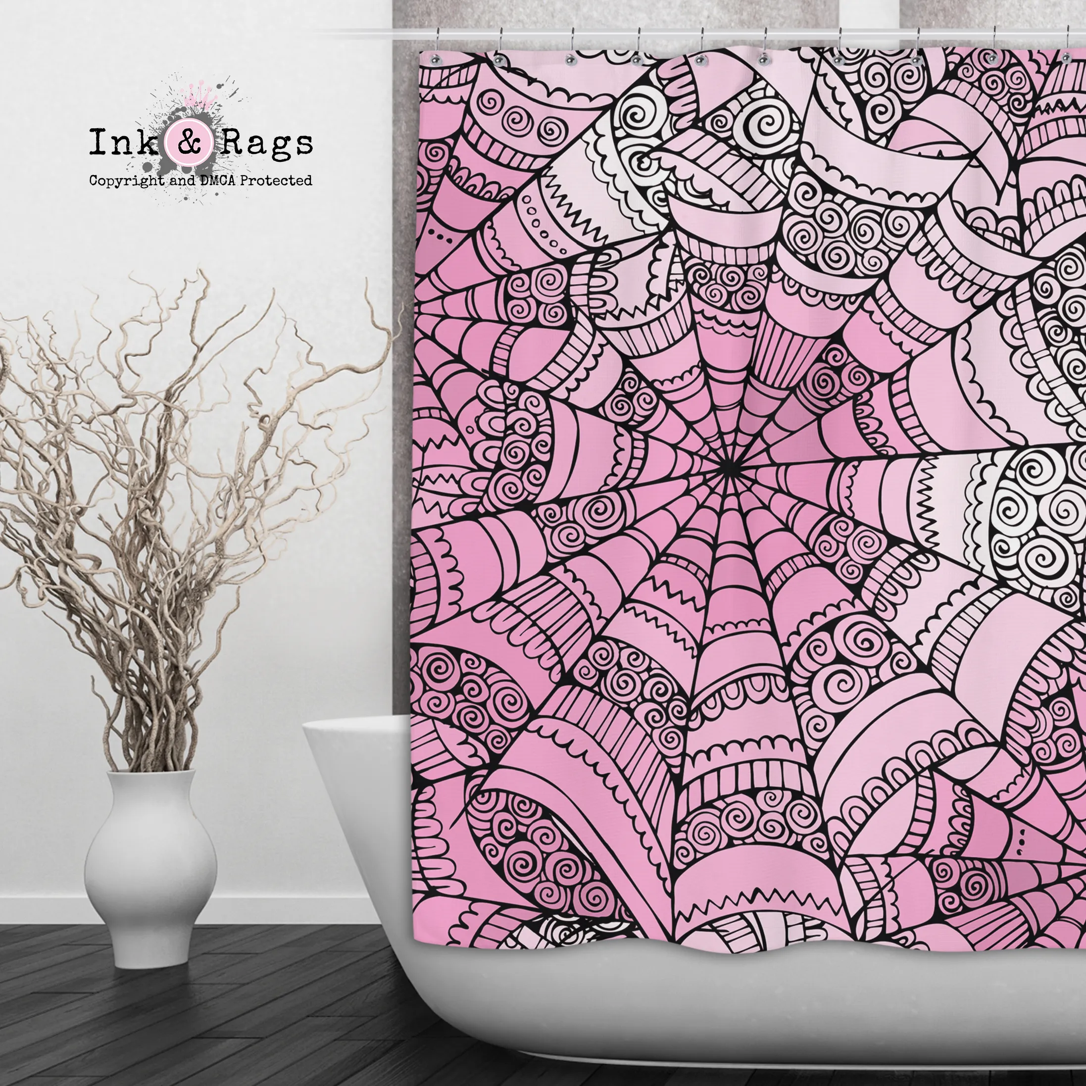 Bubble Gum Goth Spider Web Shower Curtains and Optional Bath Mats Lighting,Lamps Fixtures