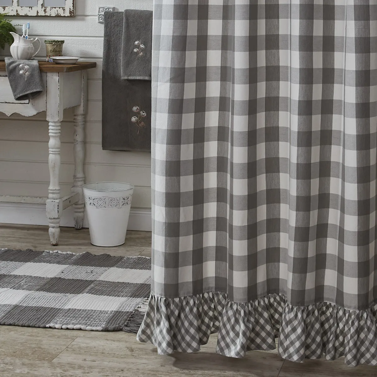 Buffalo Grey Check Ruffled Shower Curtain Lighting,Lamps Fixtures