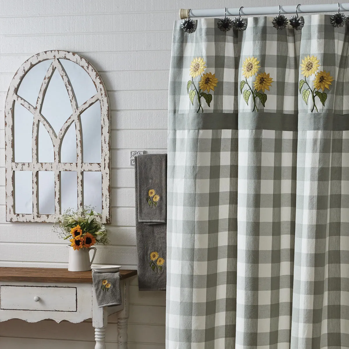 Buffalo Grey Check Sunflower Shower Curtain Lighting,Lamps Fixtures