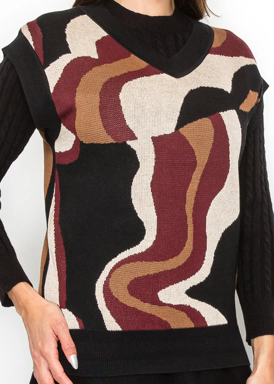 Burgundy Wave V-Neck Vest