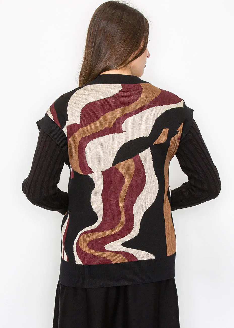 Burgundy Wave V-Neck Vest