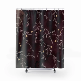Burgundy Shower Curtain | One Line Art Floral Lighting,Home Lighting