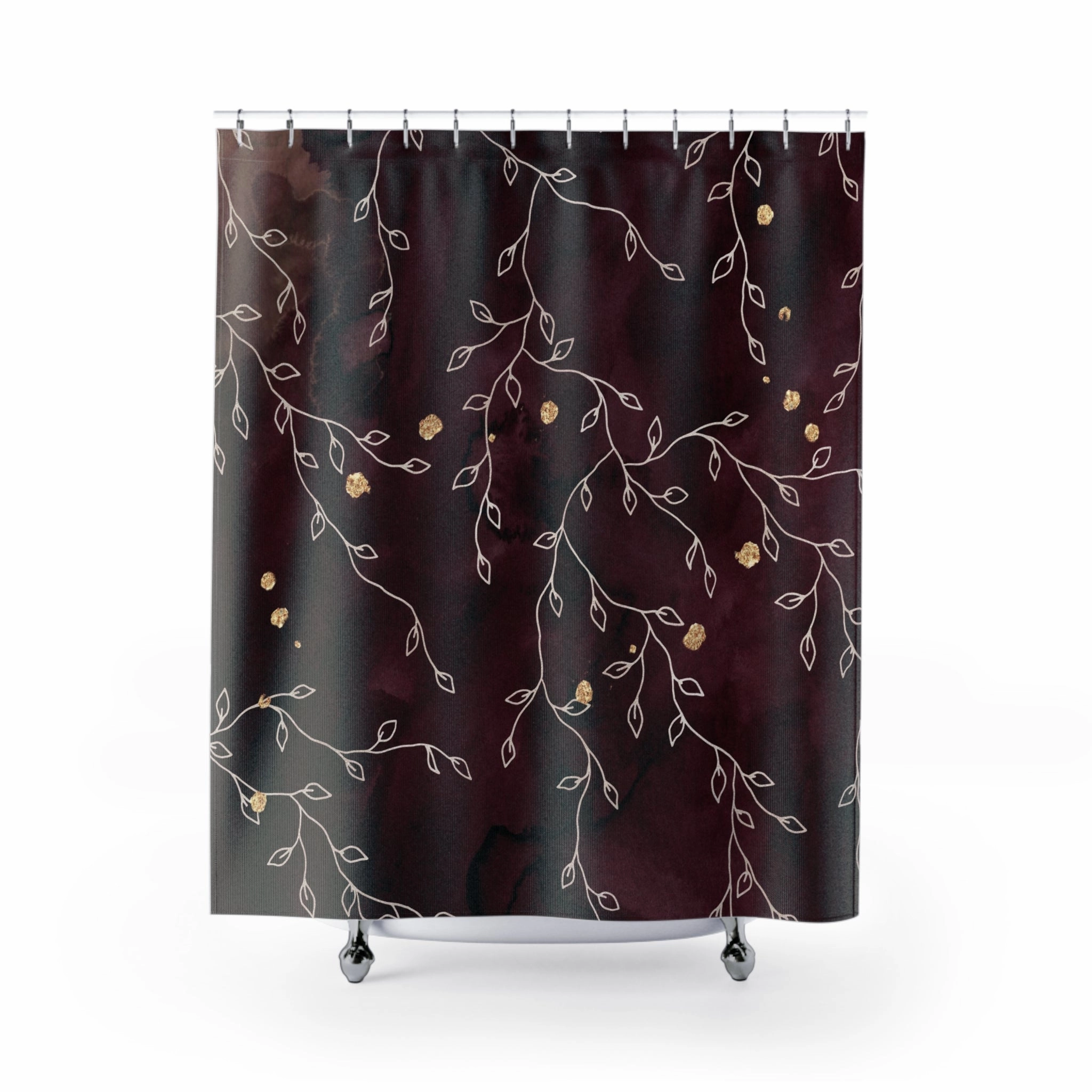 Burgundy Shower Curtain | One Line Art Floral Lighting,Home Lighting