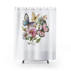 Butterflies Shower Curtain | Colorful Floral, White Shower curtain Lighting,Home Lighting