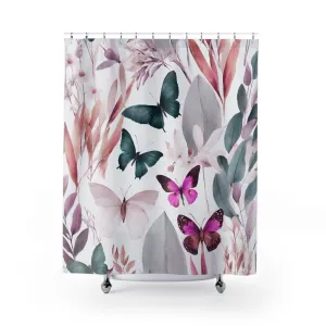 Butterflies Shower Curtain | Colorful Pink Teal Floral Bath Curtain Lighting,Home Lighting