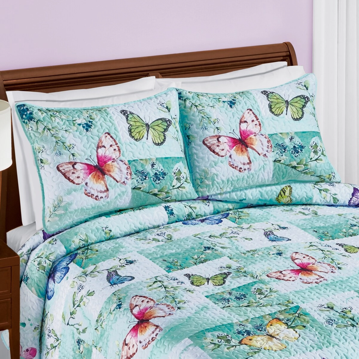Butterfly Mint-Colored Patchwork Pillow Sham