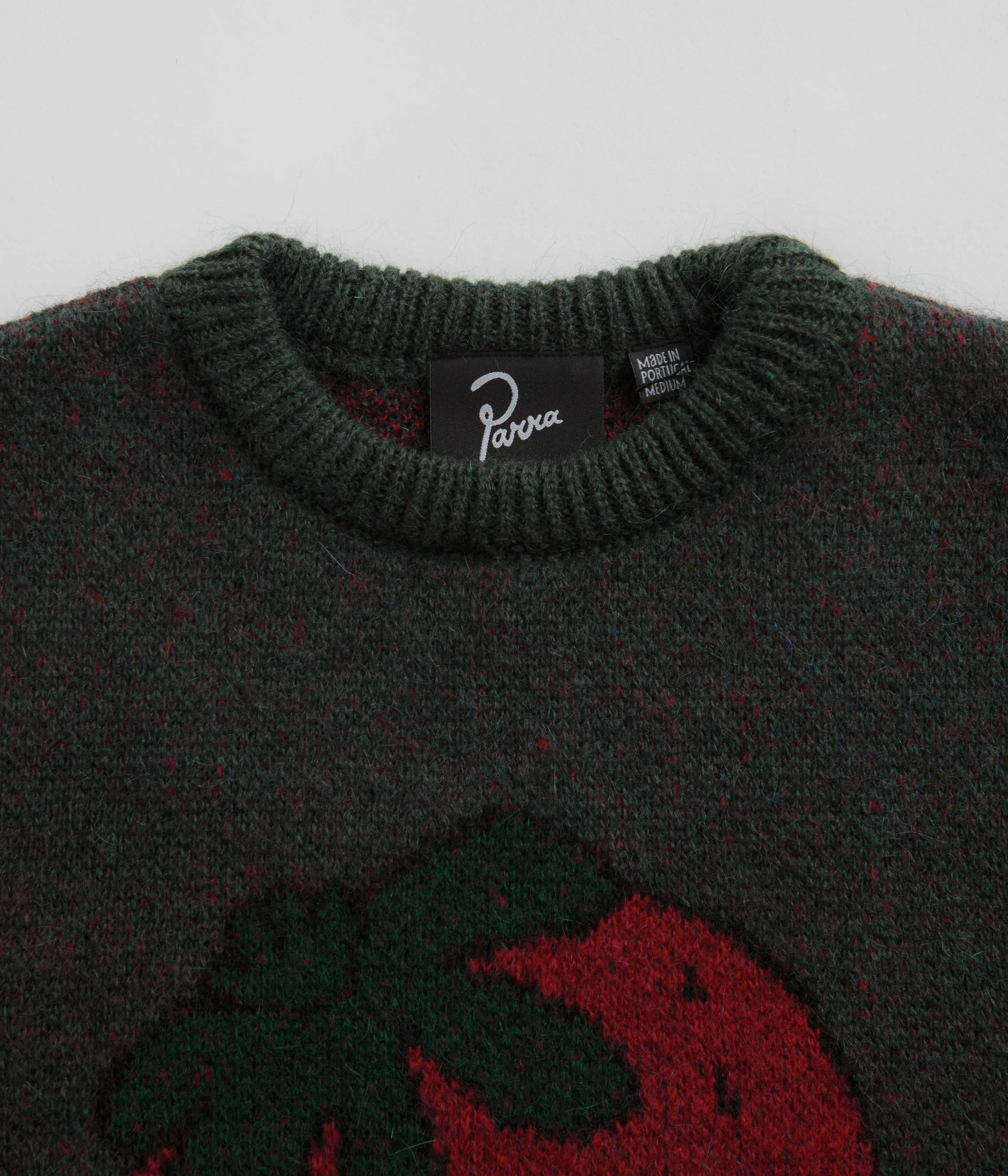 by Parra Stupid Strawberry Knitted Sweatshirt - Hunter Green Parra Clothing