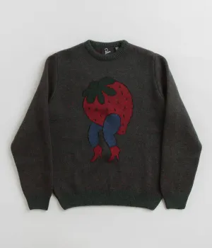 by Parra Stupid Strawberry Knitted Sweatshirt - Hunter Green Parra Clothing