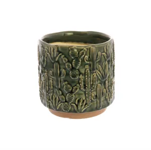 Cactus Motif Cachepot, Ceramic - Sm - Green Vase,Ceramic Vase