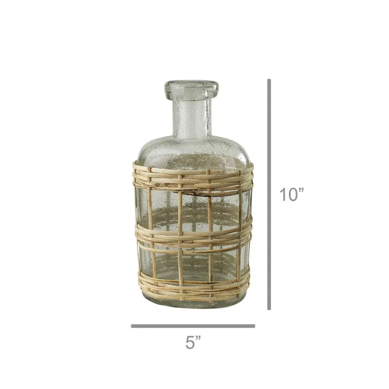 Cairo Bottle, Glass & Rattan - Med