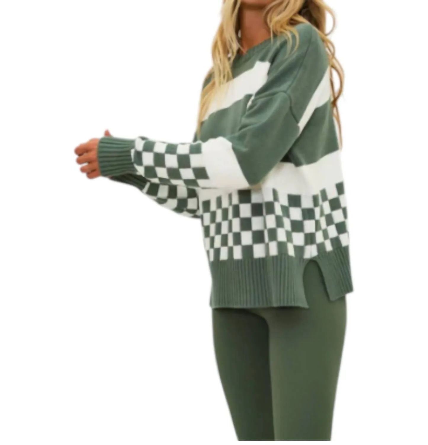Callie Sweater In Olive/white