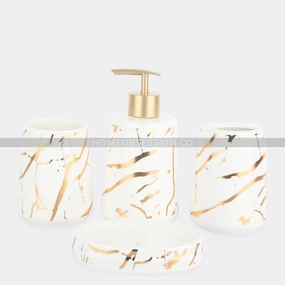 Carrara White Bath Set Shower Curtain,Waterproof Curtain
