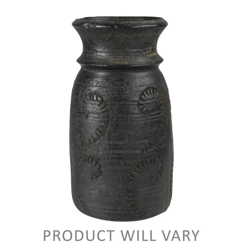 Carved Wood Pot, Dark - Sm