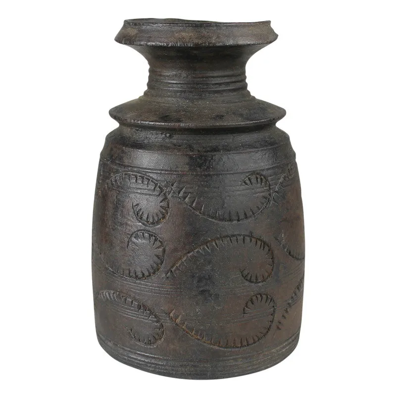 Carved Wood Pot, Dark - Sm Vase,Ceramic Vase