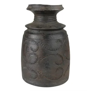 Carved Wood Pot, Dark - Sm Vase,Ceramic Vase