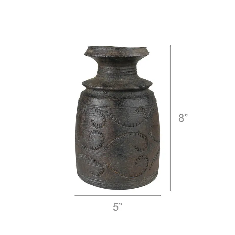 Carved Wood Pot, Dark - Sm