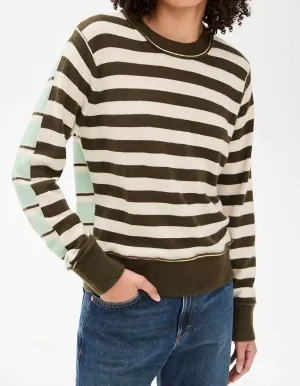 Cashmere Mixed Stripe Crew Sweater In Green Combo