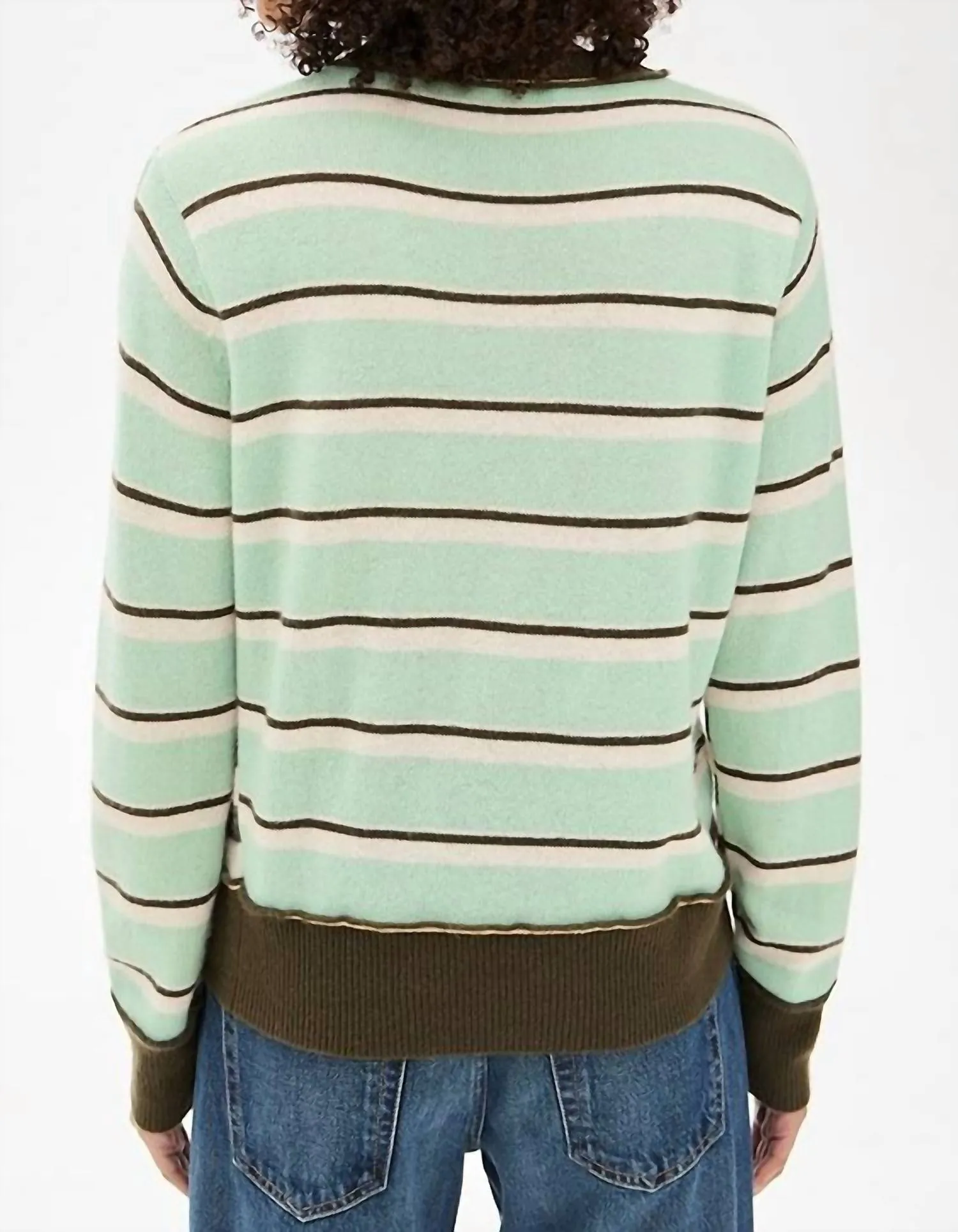 Cashmere Mixed Stripe Crew Sweater In Green Combo