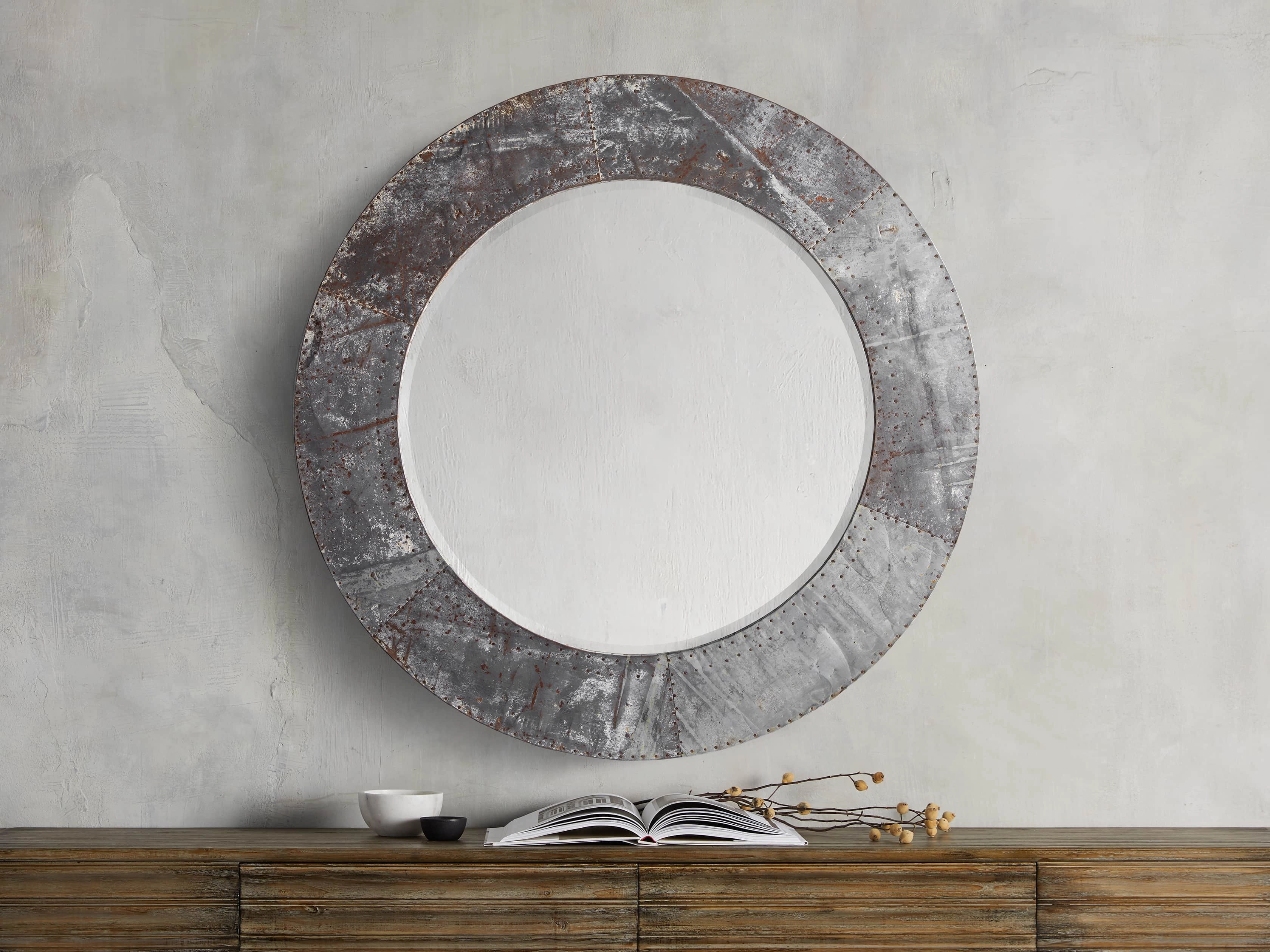 Caspian Round Wall Mirror in Iron Wall Mirrors,round wall mirror
