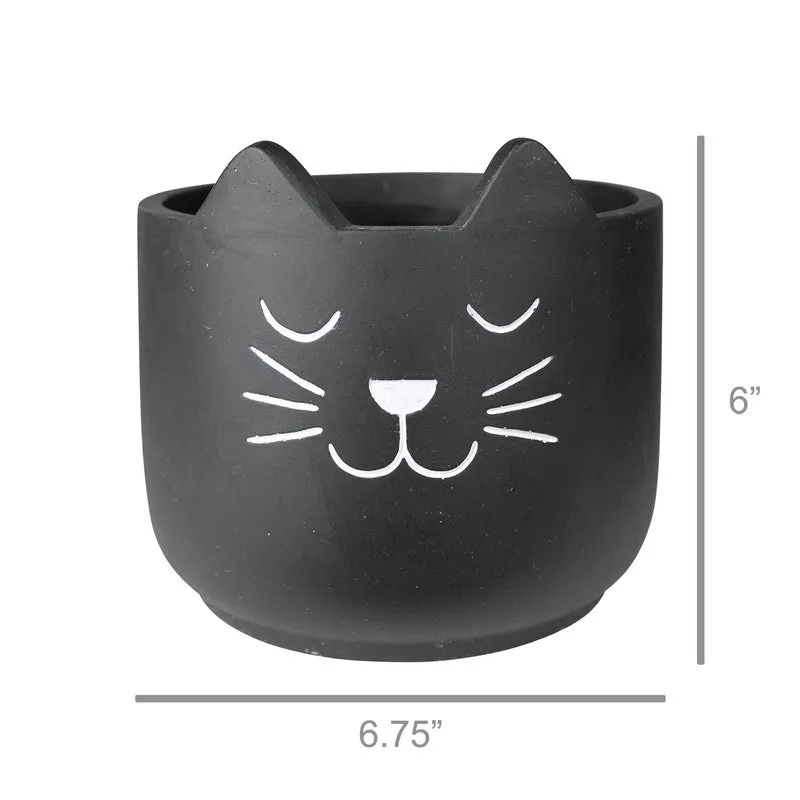 Cat Cachepot, Cement - Lrg