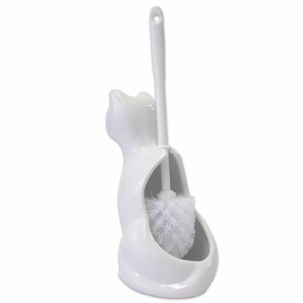 Cat Ceramic Toilet Brush Holder - White