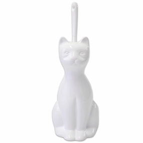 Cat Ceramic Toilet Brush Holder - White Toilet Brush,Bathroom Cleaner