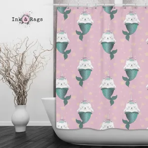 Caticorn Mermaids Pink Unicorn Cat Mermaid Shower Curtains and Optional Bath Mats Lighting,Lamps Fixtures