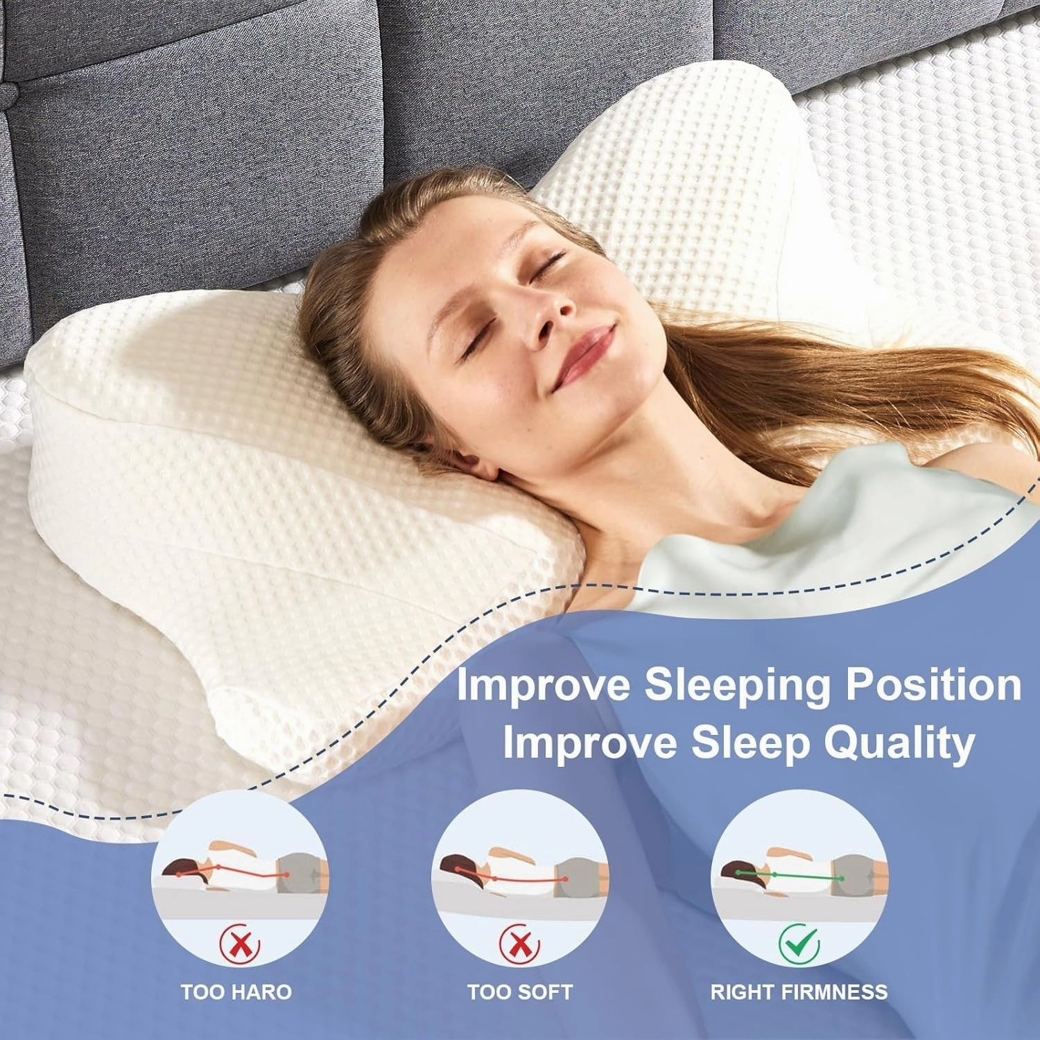 Cervical Pillow for Neck Support, Contour Memory Foampillow Shoulder Support Pain Relief for Side Back Stomach Sleepers - White