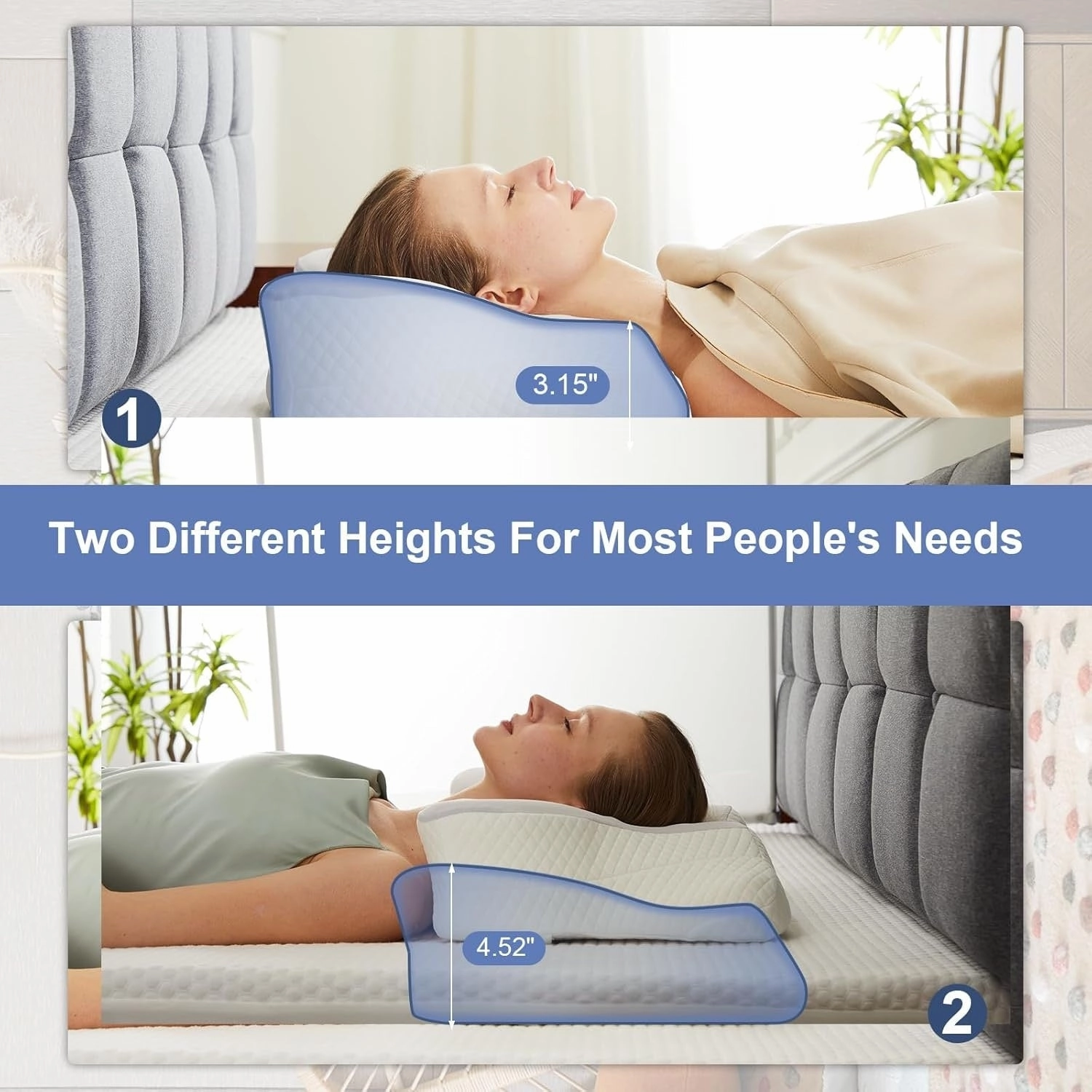 Cervical Pillow for Neck Support, Contour Memory Foampillow Shoulder Support Pain Relief for Side Back Stomach Sleepers - White