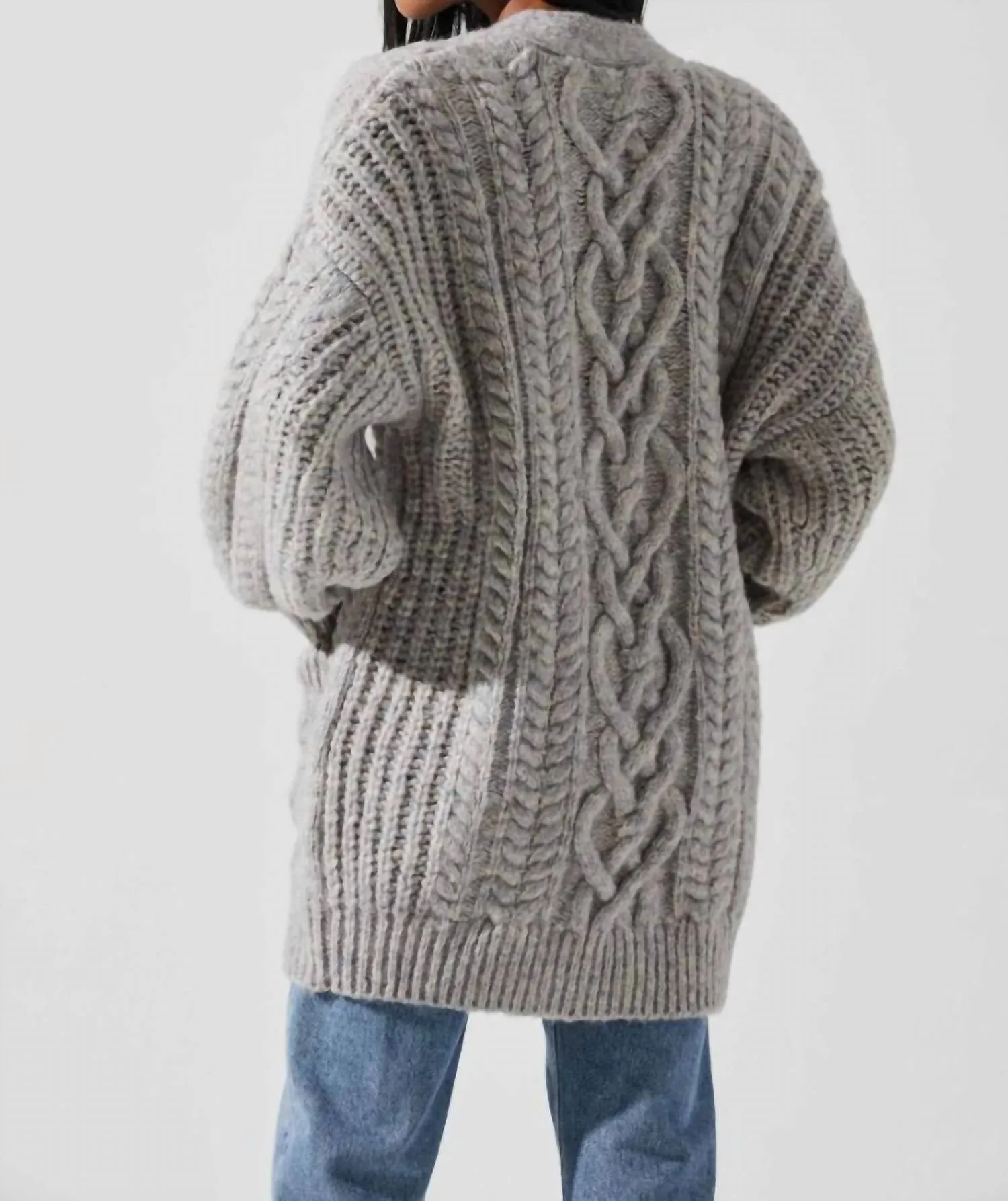 Charli Cable Knit Oversized Cardigan In Gray
