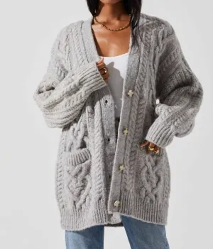 Charli Cable Knit Oversized Cardigan In Gray