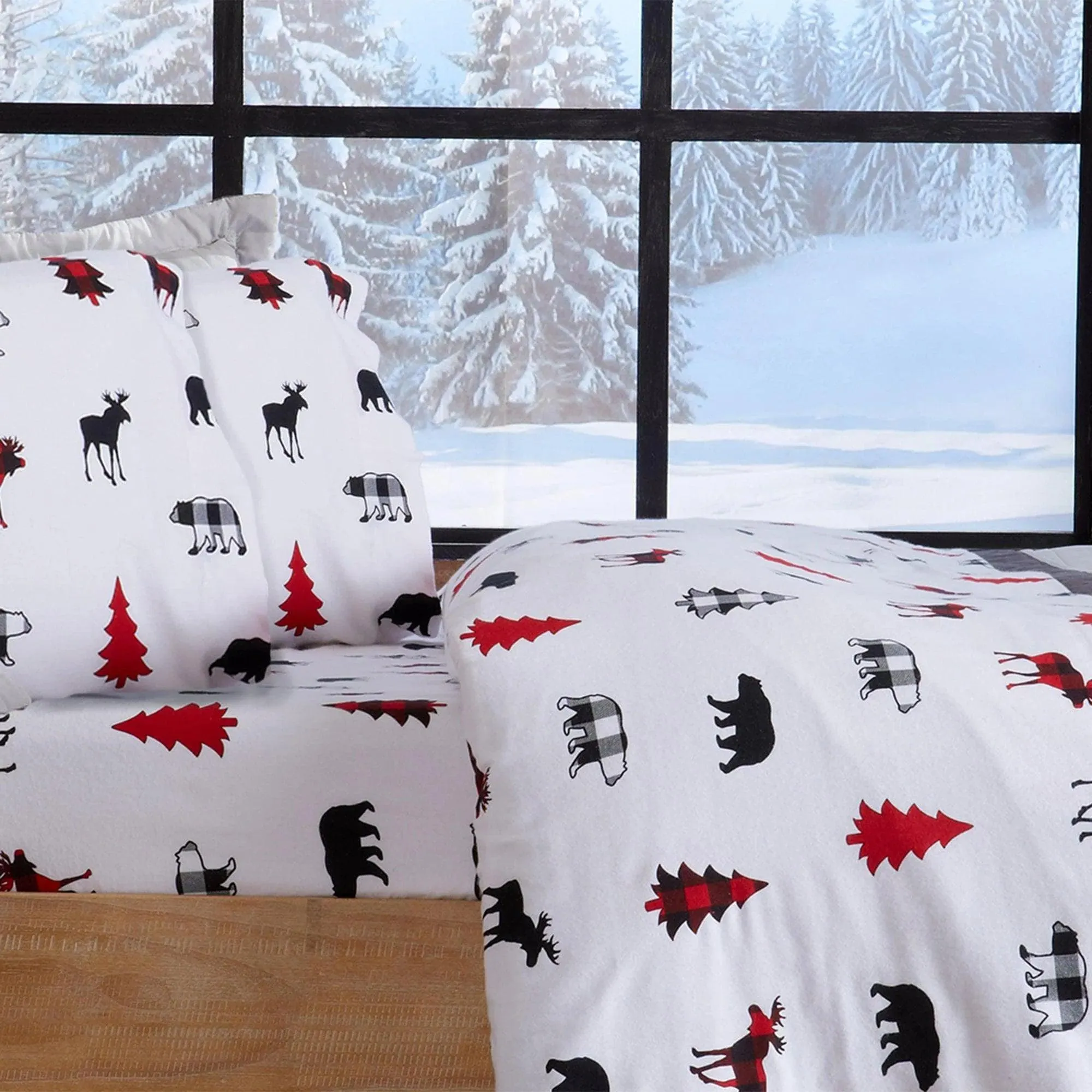 Checkered Moose Cotton Sheet Set