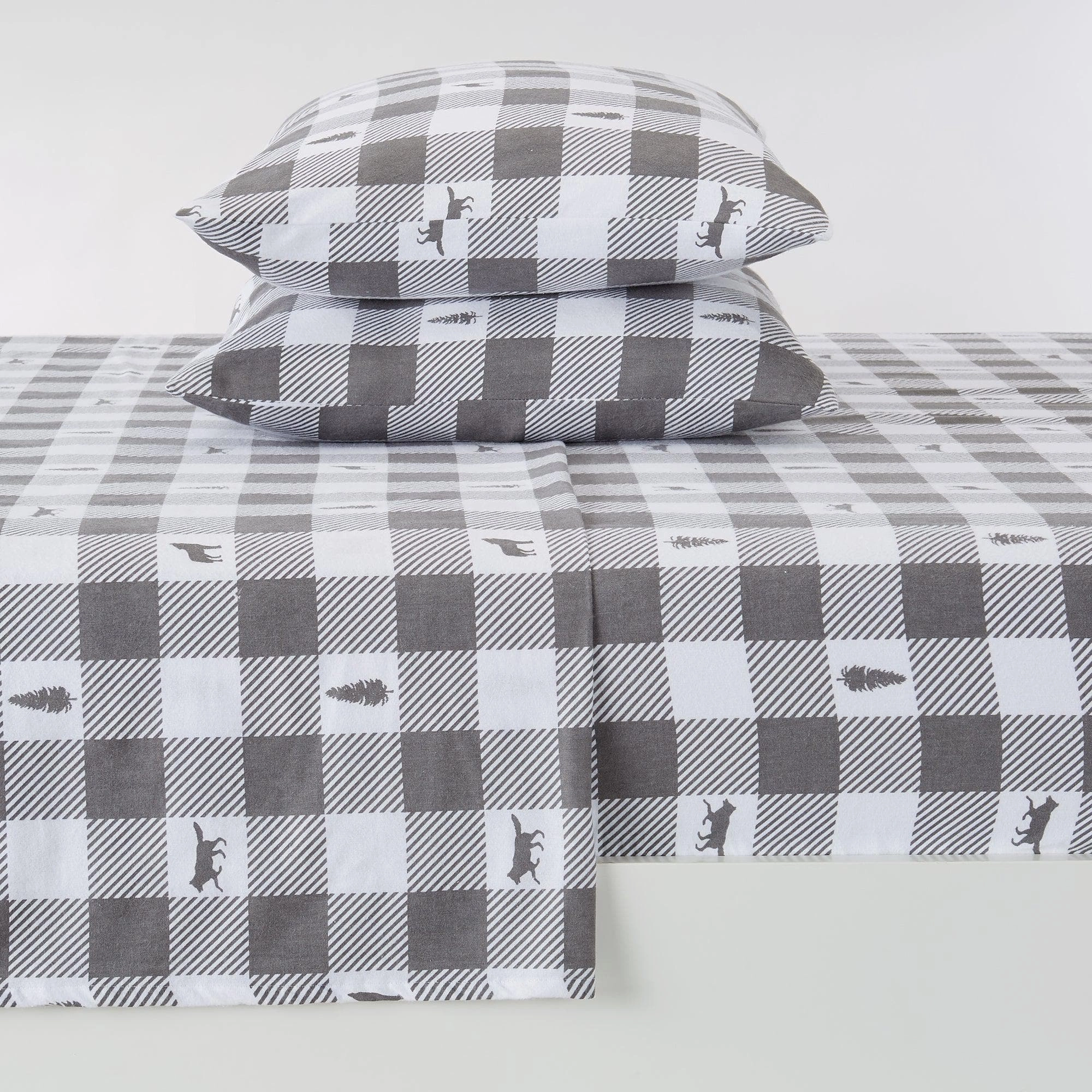 Checkered Lodge Cotton Sheet Set pillow inserts, mattress pad