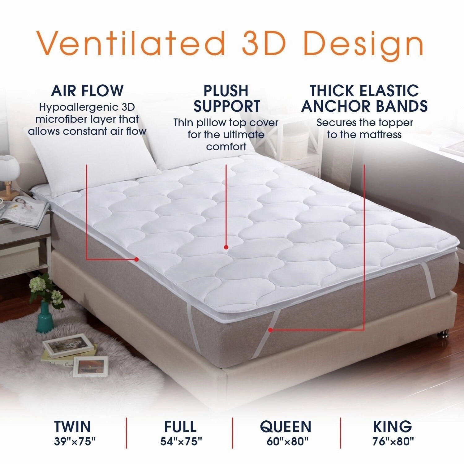 Cheer Collection 3D Air Mattress Topper with Elastic Bands - White