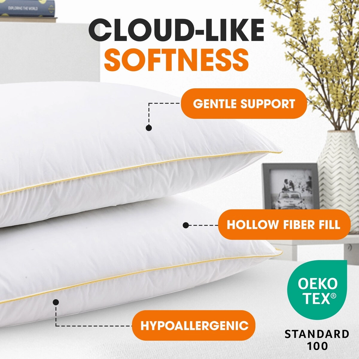 Cheer Collection Hypoallergenic Hollow Fiber Gel Pillows (Set of 2) - White