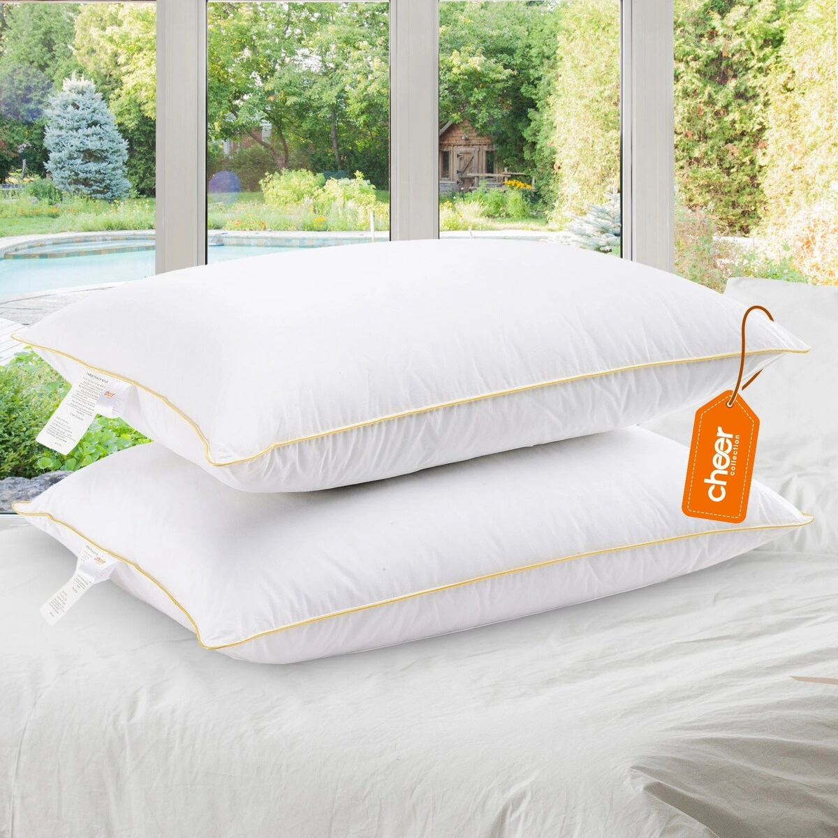 Cheer Collection Hypoallergenic Hollow Fiber Gel Pillows (Set of 2) - White pillows,bed pillow,sleeping cushion